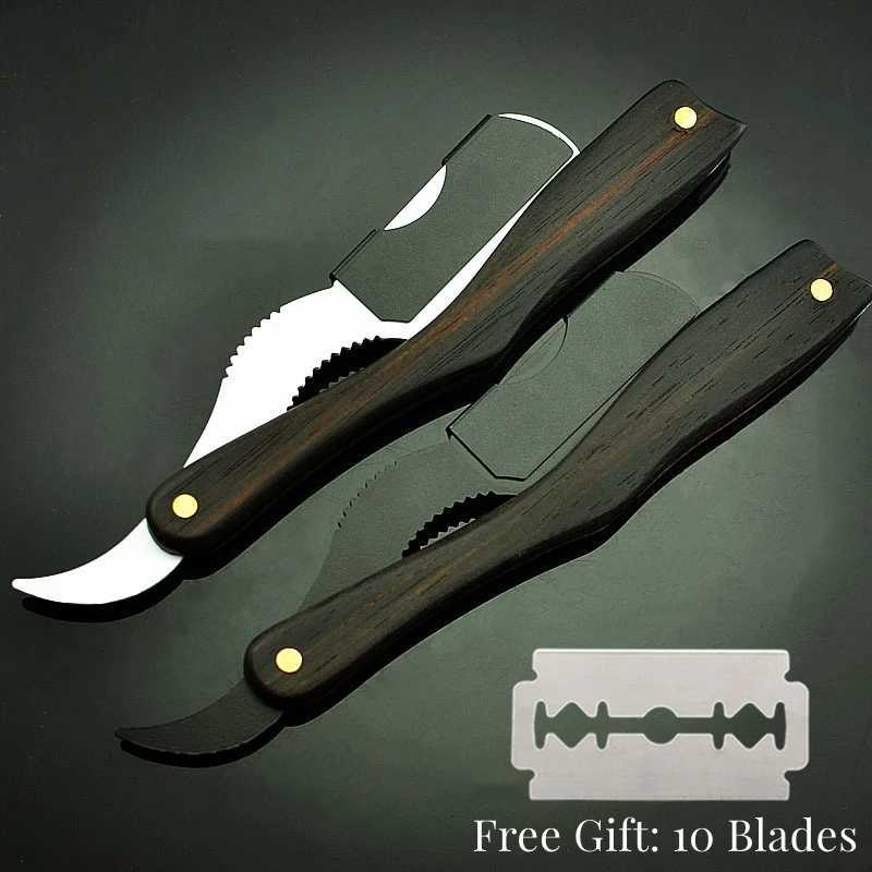 Barber Shop Professional Manual Straight Razor Men Shaving Razors Wood Handle With 10pcs Blade G1124M240814
