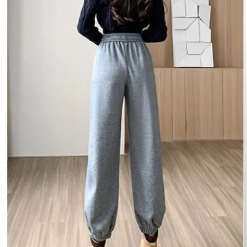 Womens Spring and Autumn Spliced Drawstring Pocket Color Block Letters High Waist Slim Tie Feet Versatile Casual Harlan Pants Z260314