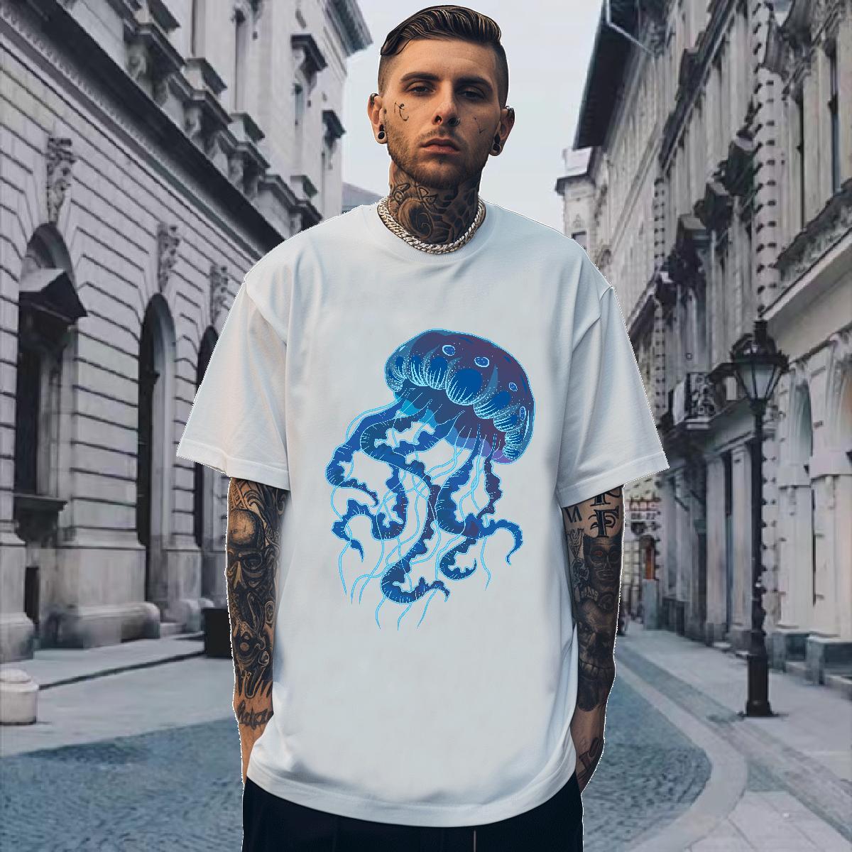 Comfortable T-Shirts jellyfish Pure Cotton Sports Casual Cartoon Printing L-4XL 230g Cotton Men Clothes T-Shirt Custom Tees Shirts