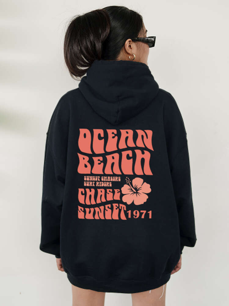 Beach Ocean Chase Sunset 1971 Letter Printed Long Sleeve Plus Size Hoodie Women Sweatshirts Haruku Girl Casual Streetwear