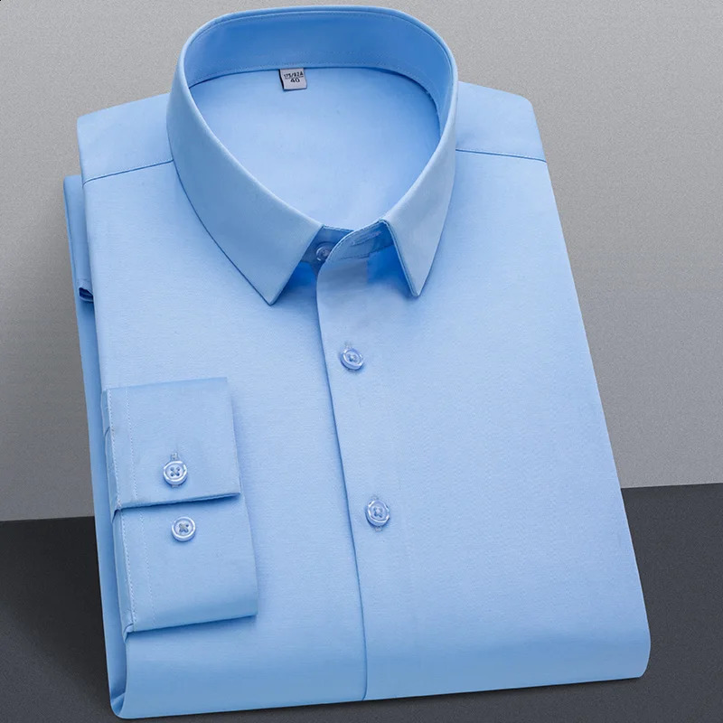 High Quality Stretch Anti-Wrinkle Non-iron Men Shirts Long Sleeve Dress Shirts Male Slim Social Business Casual Shirt S-6XL 240814