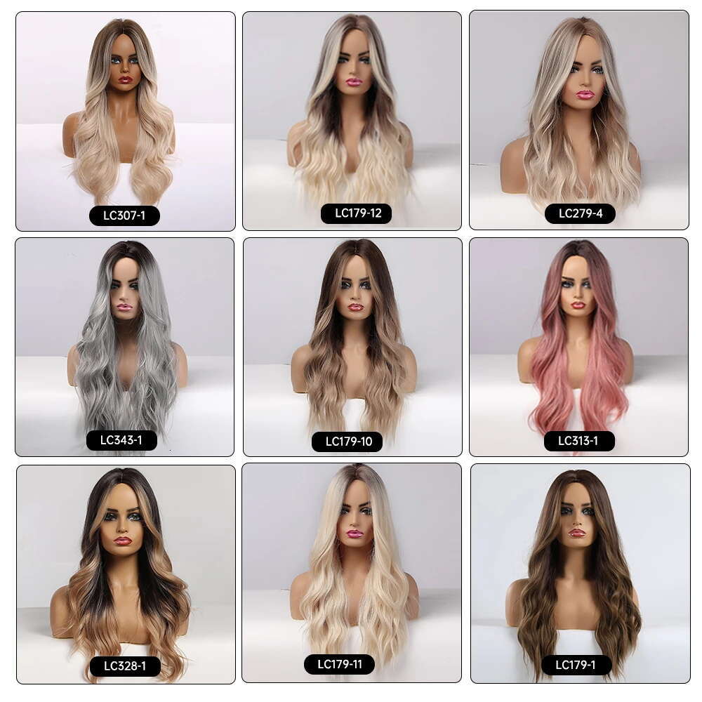 EASIHAIR Ombre Brown Light Blonde Platinum Long Wavy Middle Part Hair Cosplay Natural Heat Resistant Synthetic Wig For Women