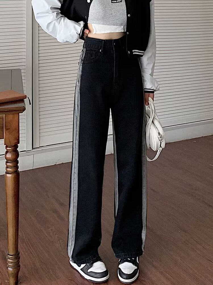 2024 autumn and winter new women's designer straight tube loose fit high waist slim fit wide leg floor pants 63