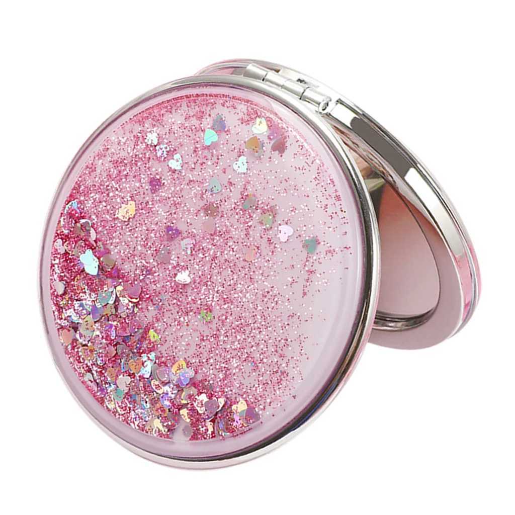 Travel double-sided folding pocket sized makeup mirror with regular/2X magnifying glass W240813