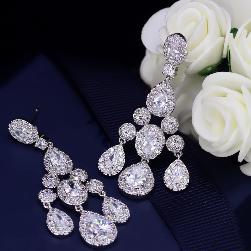 Dangle Earrings: Sparkg Vintage White Gold Fill CZ Dia Water Drop