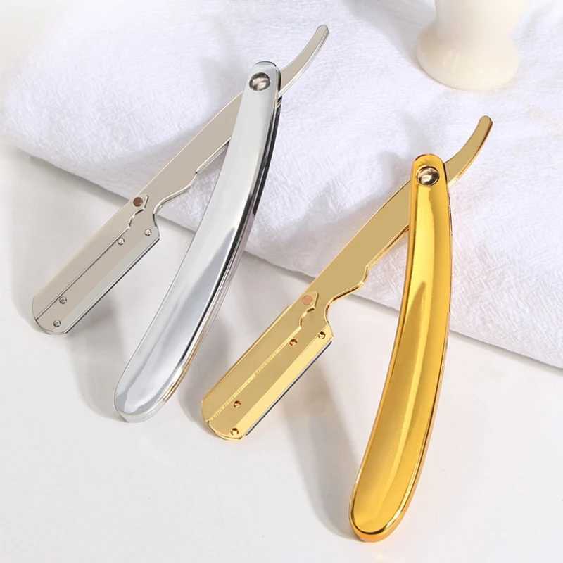 Stainless Steel Razor With 10 Shaving Blades Electroplated Gold And Silver ABS Handle Mens Manual Folding Shaver Barber KnifeM240814