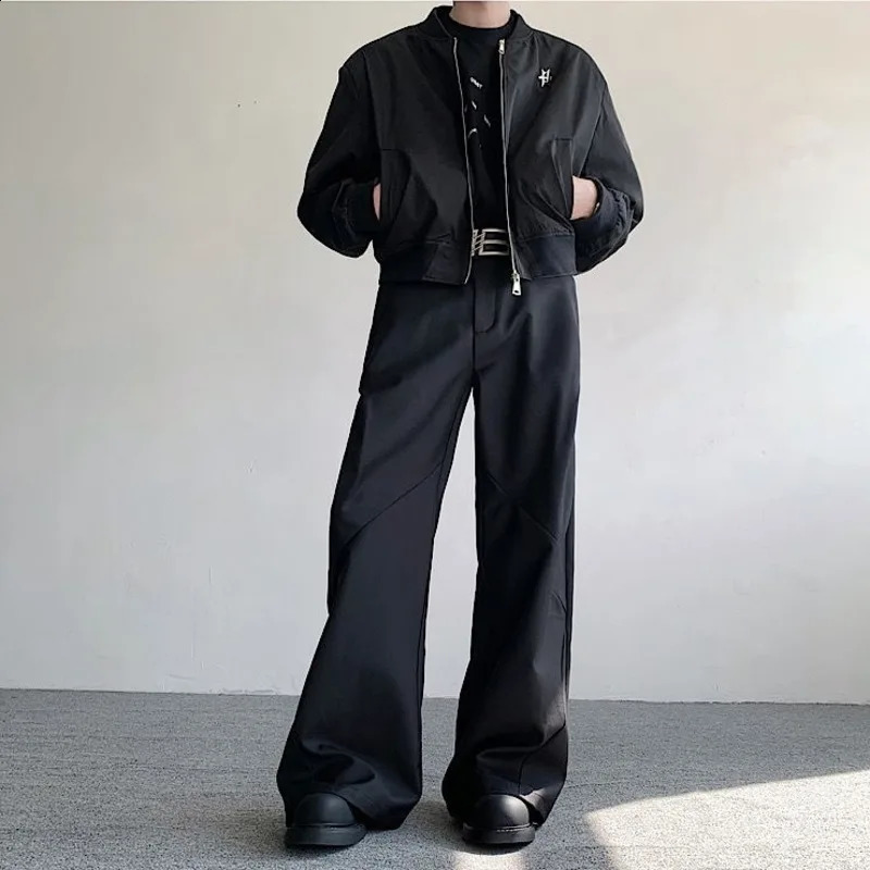 NOYMEI Mens Split Pleated Diamond Shaped Pants Loose Casual Suit Pant Wide Leg Black Trousers 2024 Spring Cleanfit WA3647 240813