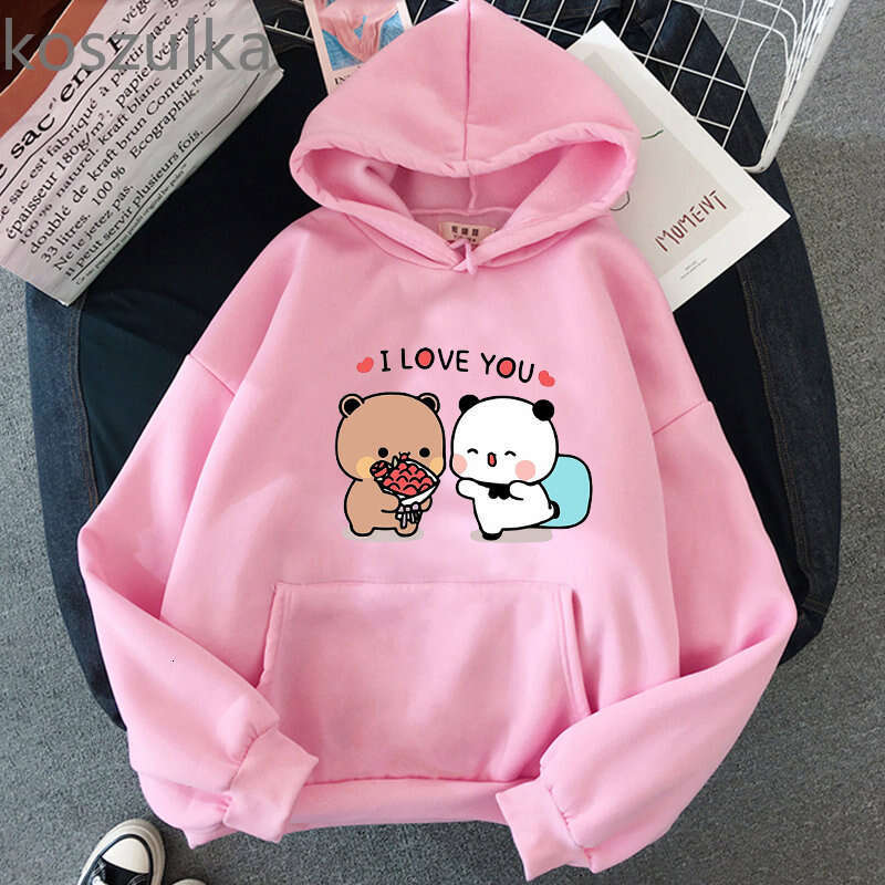 Bear Panda Cartoon Bubu And Dudu Kawaii Print Hooded Men Women Couple Hoodies Plus Size Pullover Haruku Unisex Sweatshirt