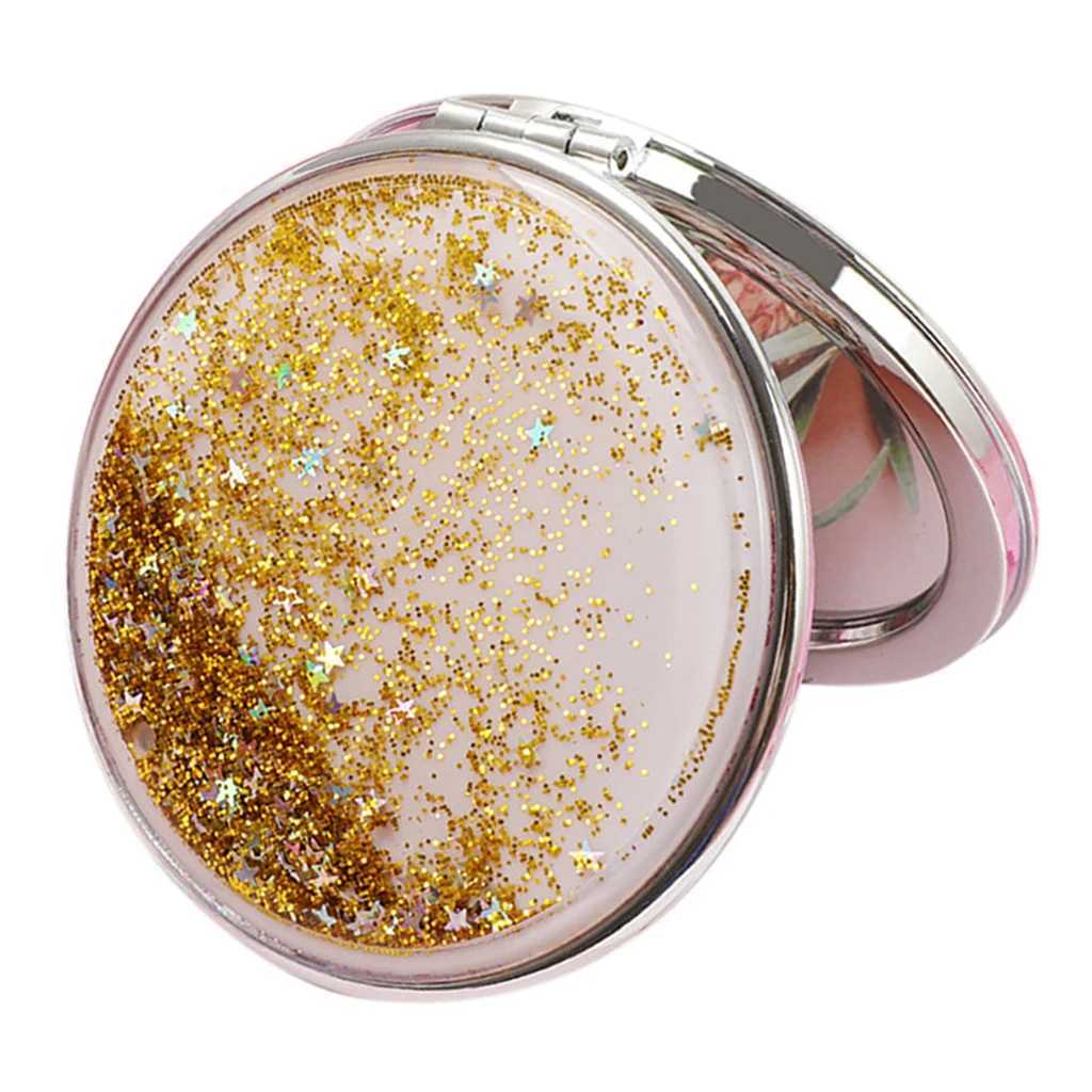 Travel double-sided folding pocket sized makeup mirror with regular/2X magnifying glass W240813