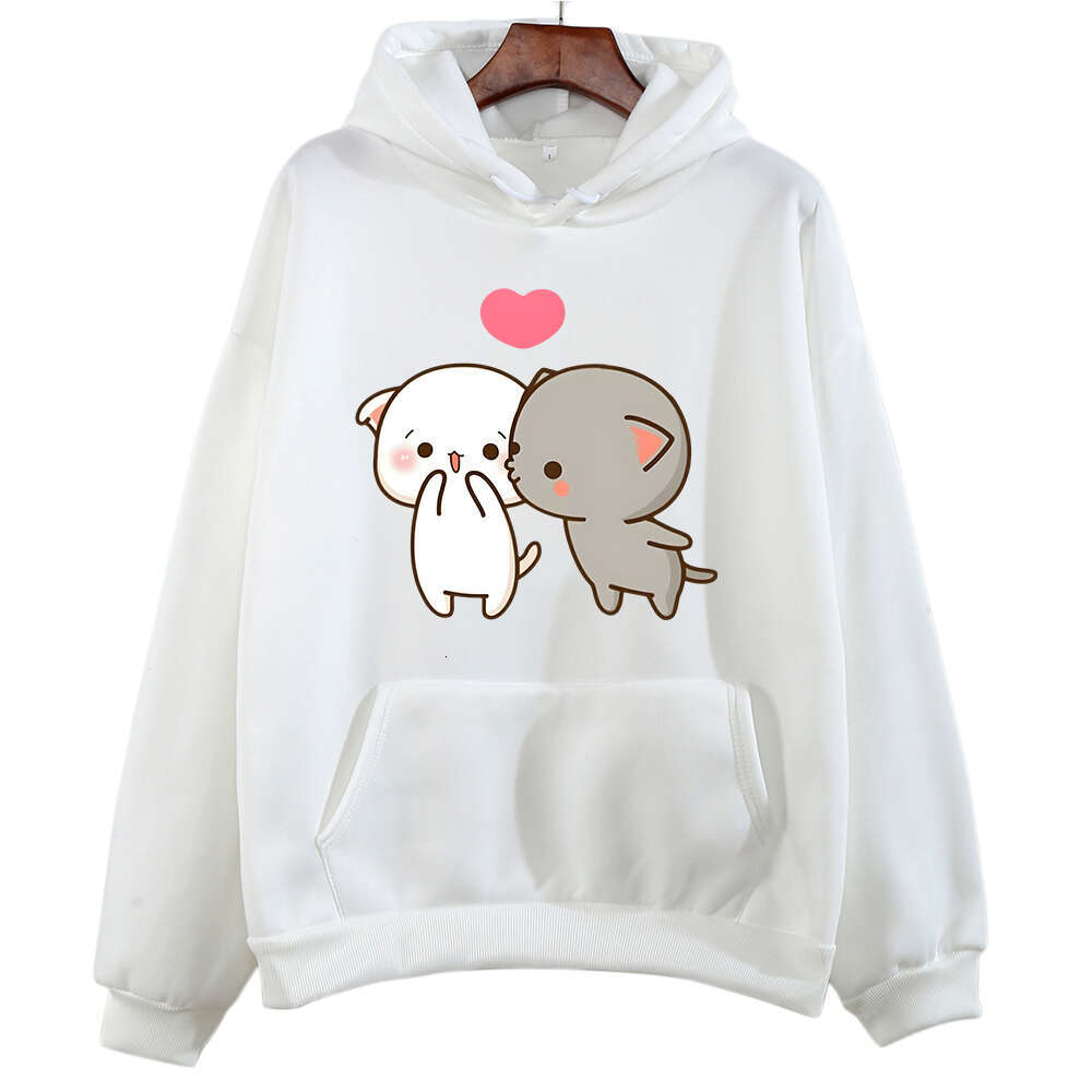 Peach And Goma Mochi Cute Cat Cartoon Print Clothing Plus Size Hoodie Men Women Couple Sweatshirts Long Sleeve Fmeale Streetwear