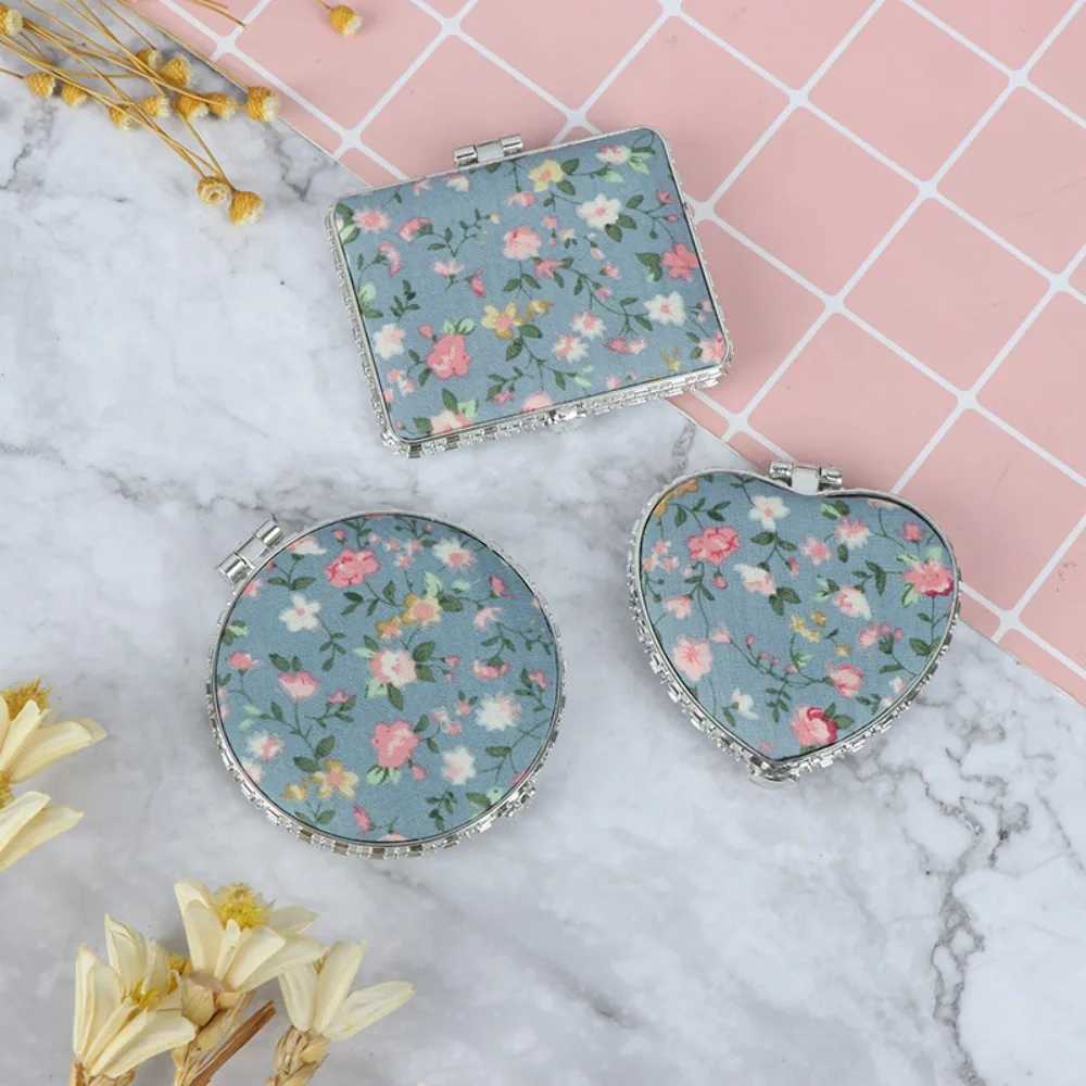 Elegant retro mini makeup flower mirror portable cloth cover pocket makeup mirror folding compact pocket hand mirror for women W240813