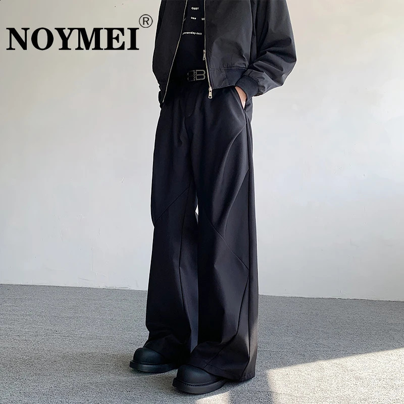 NOYMEI Mens Split Pleated Diamond Shaped Pants Loose Casual Suit Pant Wide Leg Black Trousers 2024 Spring Cleanfit WA3647 240813