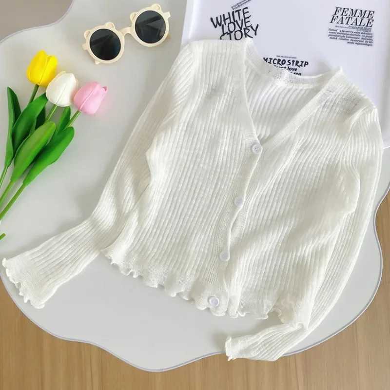 2024 Summer Childrens Clothing Baby Girls Open Knitted Woolen Sweater Cute Macaron Knitted Sunscreen Jacket Ultra Thin Breathable 1-10y W240813