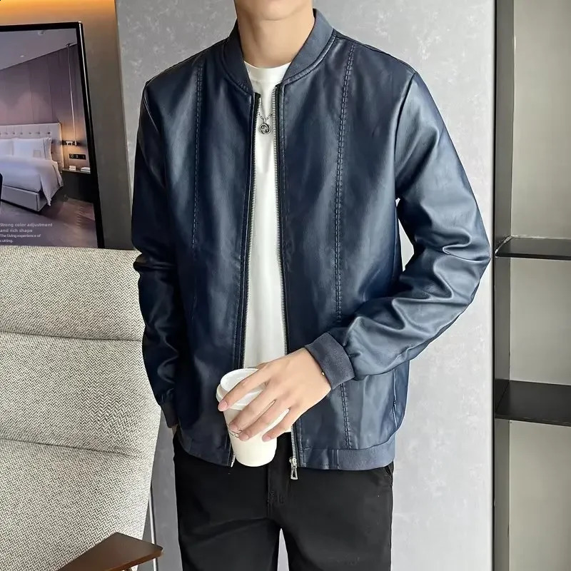 Spring Autumn Korean Style Slim Fit Fleece Lined Jacket For Men Trendy Versatile Thin Leather Motorcycle Jacket Casual Scene 240814