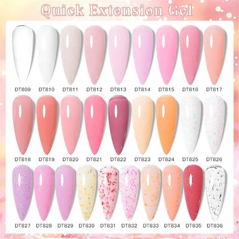 MEET ACROSS 7ML Pink Foils Glitter Quick Extension Gel Nail Polish Long Lasting Rubber Base Gel Nail Art Construction UV GelM240814