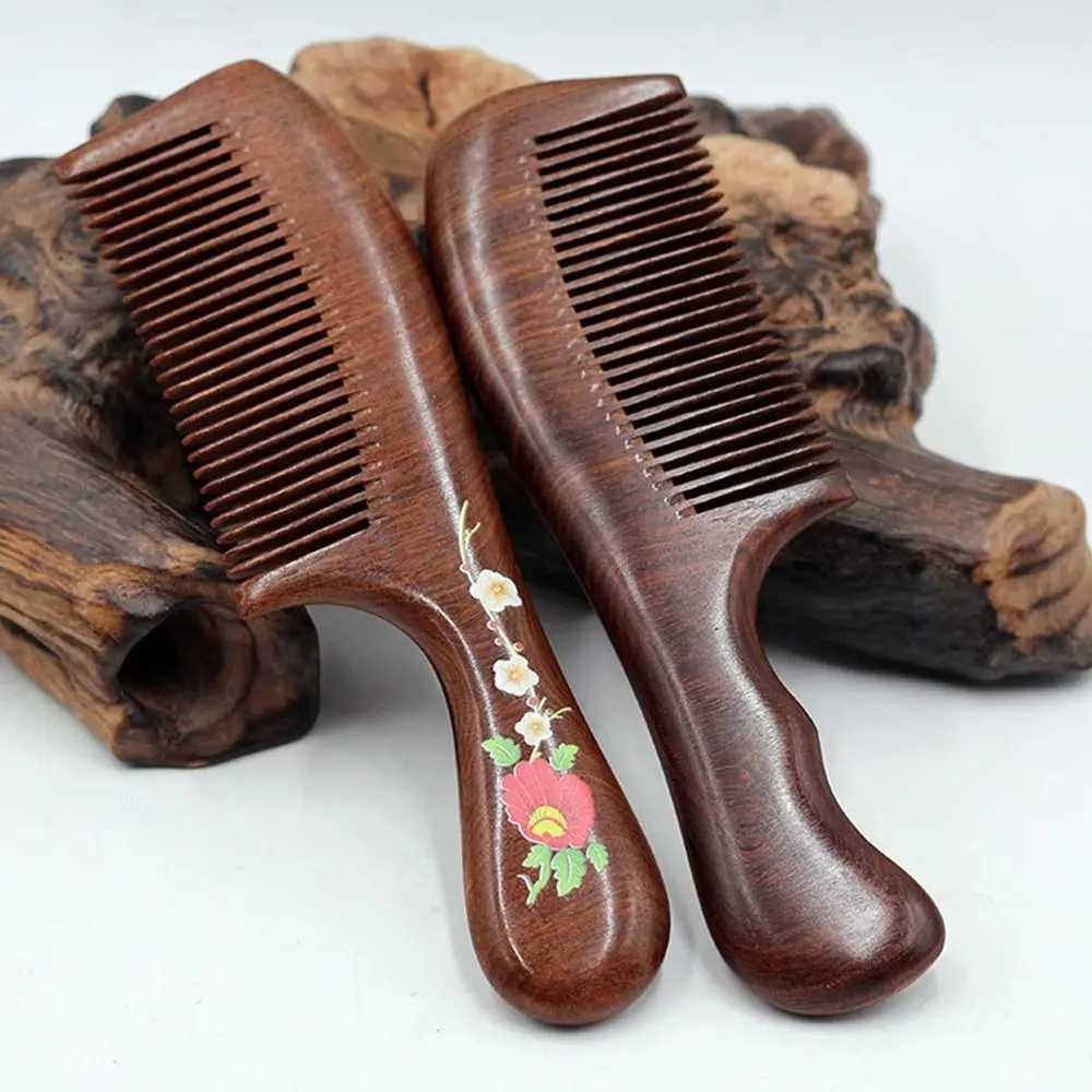 Natural hawthorn comb anti-static density fine tooth butterfly flower lacquer wood comb head massager hair comb styling tool W240813