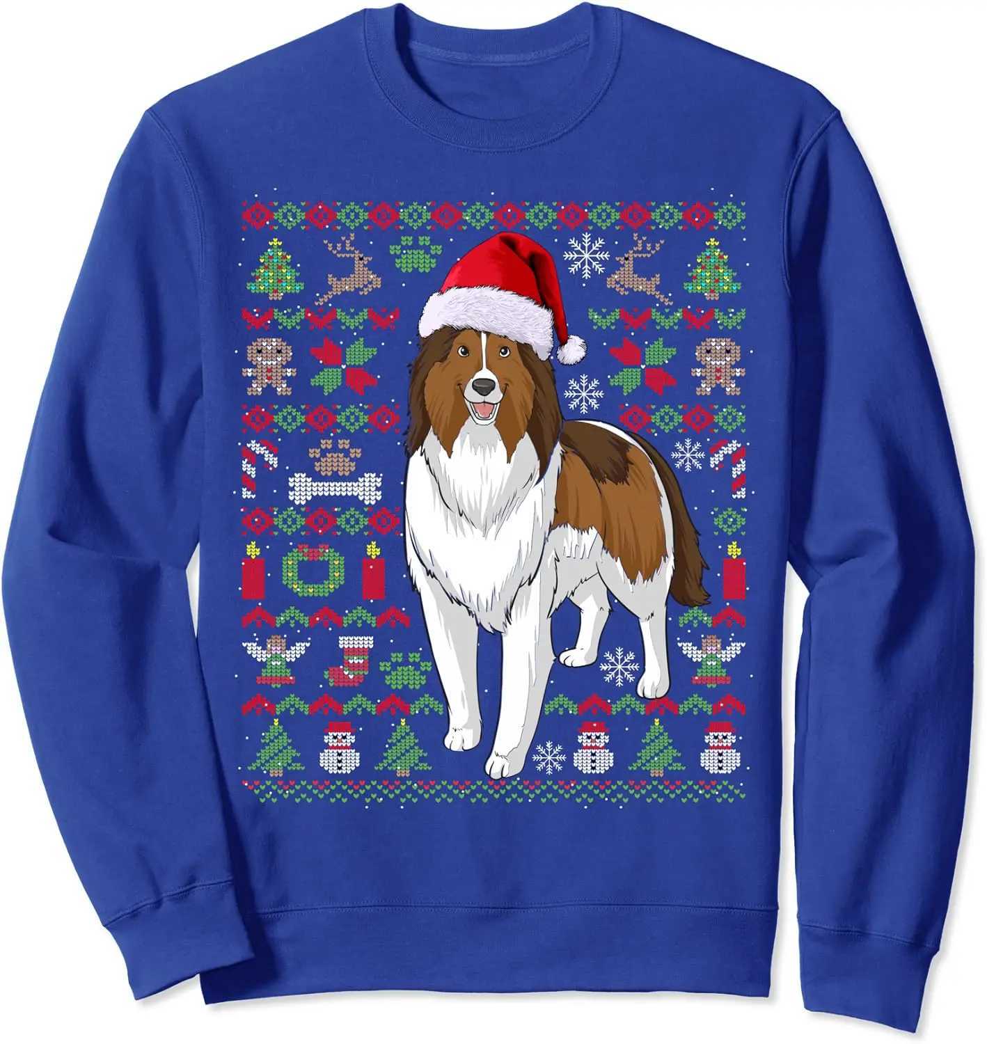 Ugly Christmas Sweater Shetland Sheepdog Dog Lovers Gift T-Shirt 100% Cotton O-Neck Long Sleeve Casual Mens T-shirt Size S-3XLM240814