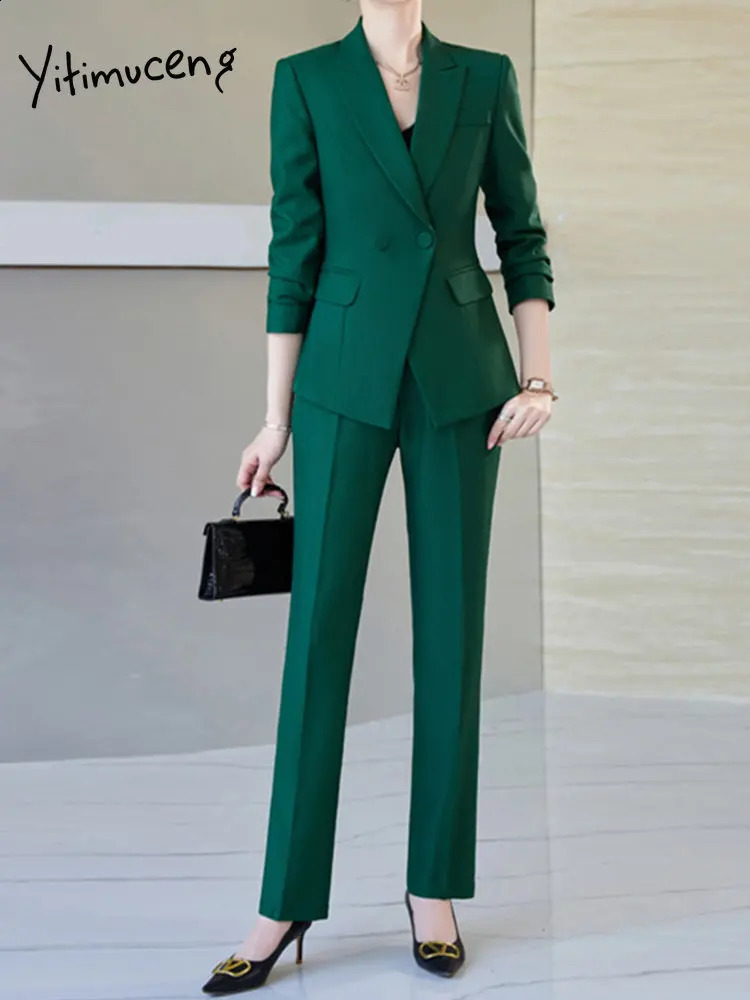 Yitimuceng Formal Blazer Suit for Women Double Breasted Notched Office Wear Women High Waisted Skirts Slim Pants 2 Piece Sets 240813