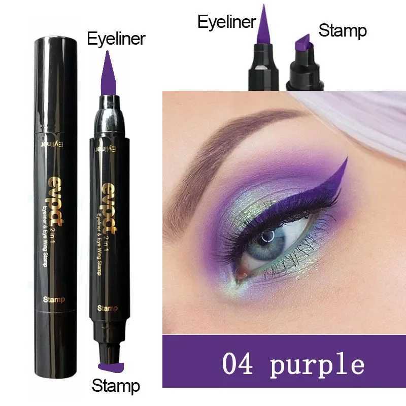 2 In1 Liquid Glitter Eyeliner Stamp Thin Seal Makeup Black Red Green Fast Dry Eye Liner Pencil 7 Color Blue Brown Smoky Eyes Y240813