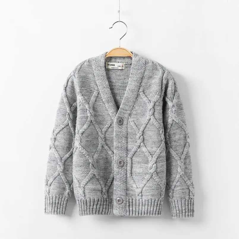 2018 Spring/Autumn Boys Sweatshirt Solid Color Keep Warm Knitted Jacquard Knitted V-neck Cardigan Suitable for Children 2-10 Years Old W240813