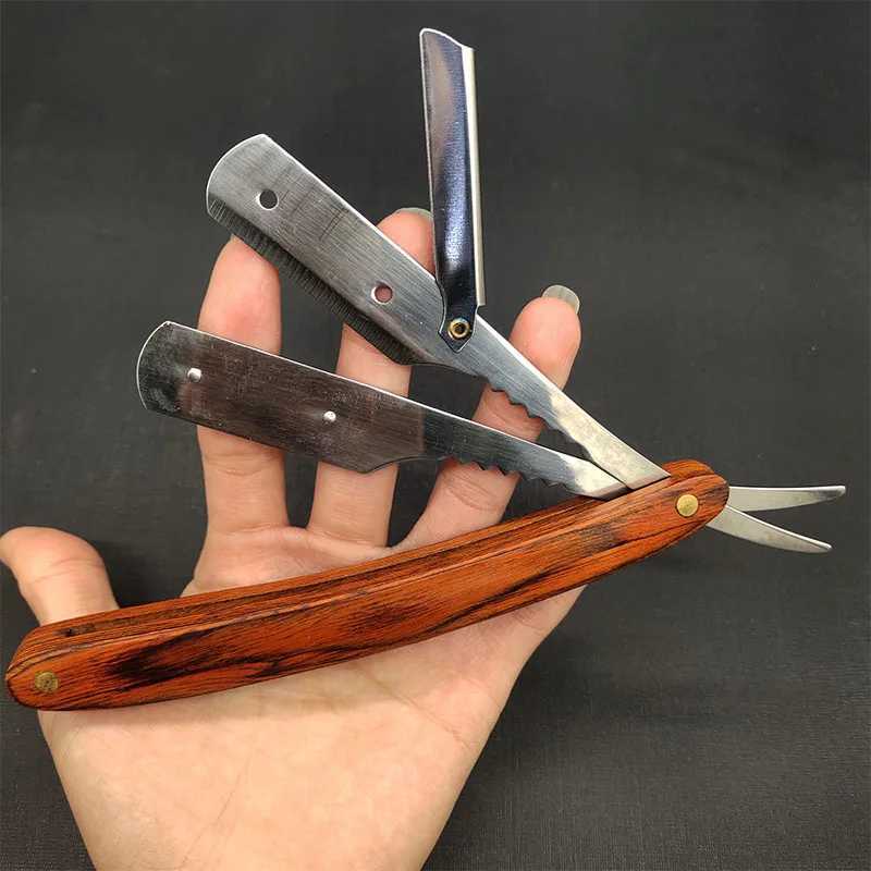Manual wood Handle Shaving Razor Mens Razor Classic Professional Barber Hair Cut Razor Change Blade Type Shaving KnifeM240814