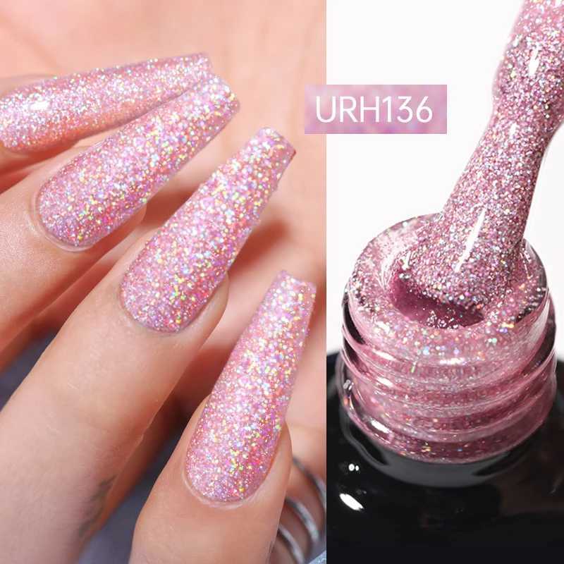 UR SUGAR 7ml Sparkling Flakes Glitter Tender Pink Hybrid Nail Gel Polish 140 Colors Semi-permanent Varnish Nail Art Base Top GelM240814