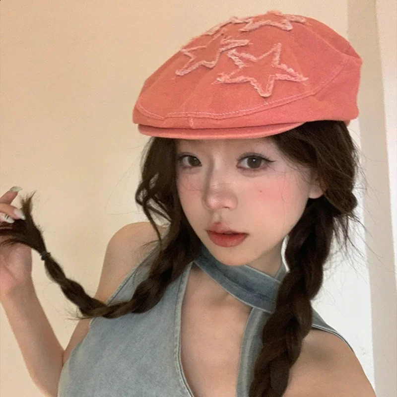 Y2k Personalized Star Washed Cotton Forward Hats for Men and Women Summer Fashion Versatile Street Sunscreen Trend Berets Cap 240805