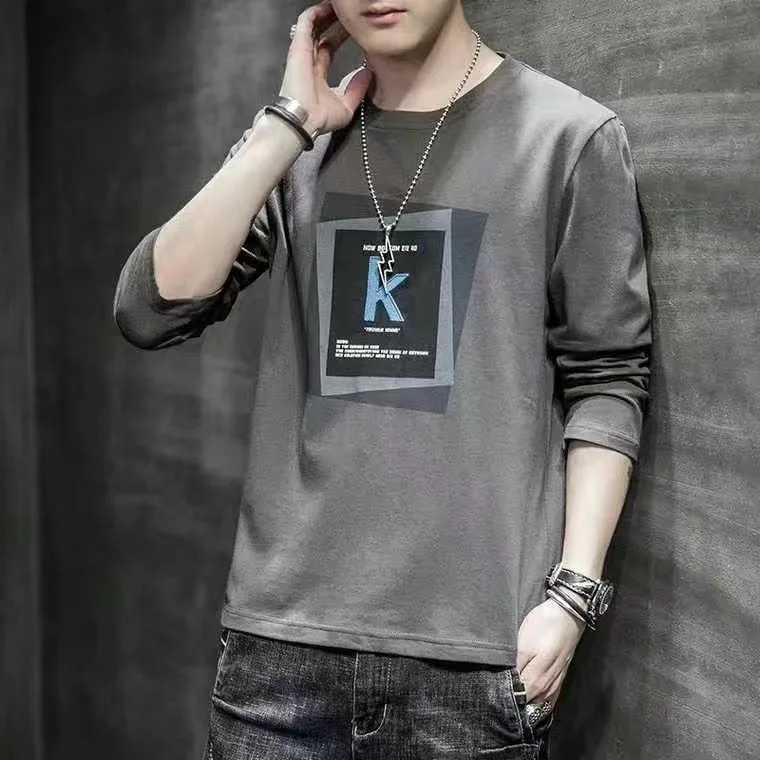 Spring New Mens Long-sleeved T-shirt Loose and Simple Spring and Autumn Mens Casual Long-sleeved T-shirt All-matchM240814