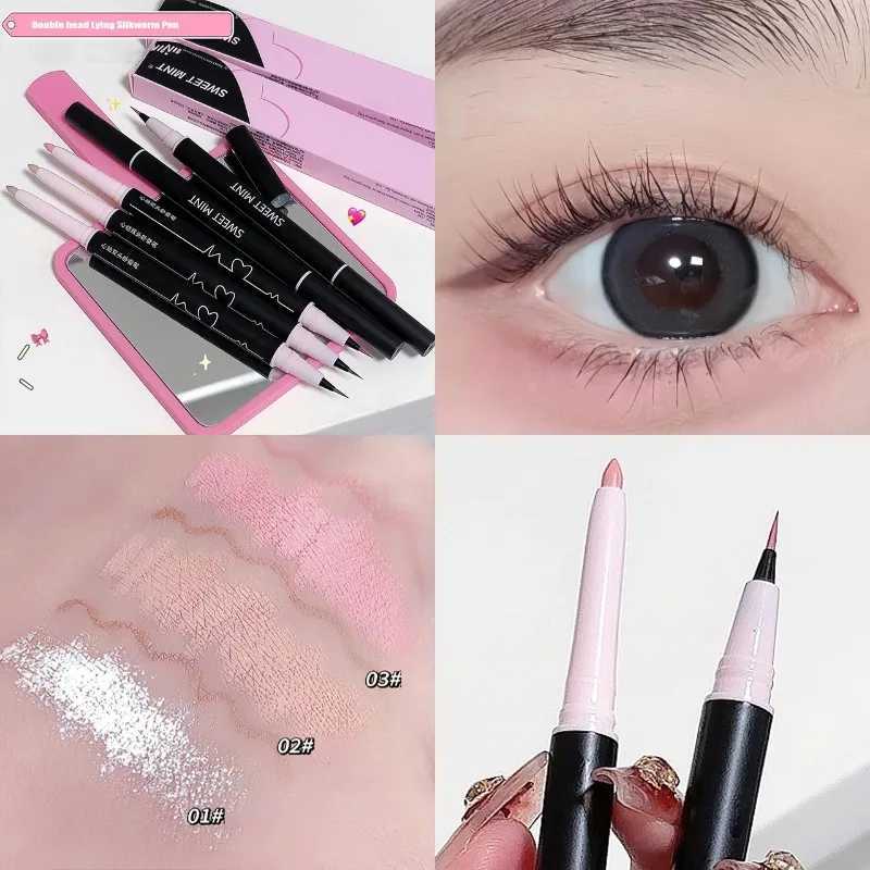 Double-head Lying Silkworm EyeLiner Pen Waterproof Long Lasting Natural Shimmer Glitter Eyeshadow Pencil Korean Makeup Cosmetic Y240813