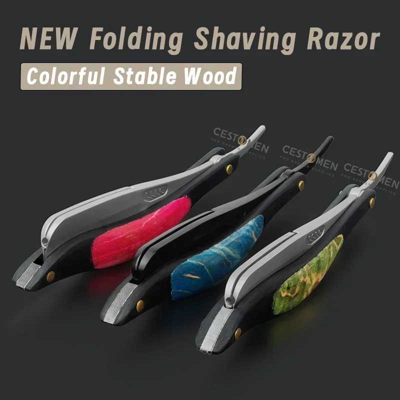 Mens Barber Shaving Razor Stainless Steel Professional Manual Straight Edge Folding Razors Knife Holder For Hairdressing ToolsM240814