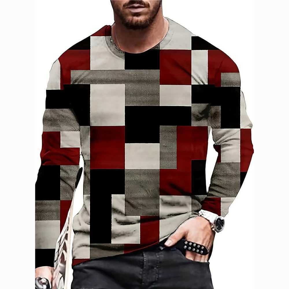 Color Blocking Three Dimensional Printing Men Fall and Winter Loose Round Neck Longsleeved Casual Shirt Oversized Retro ClothingM240814