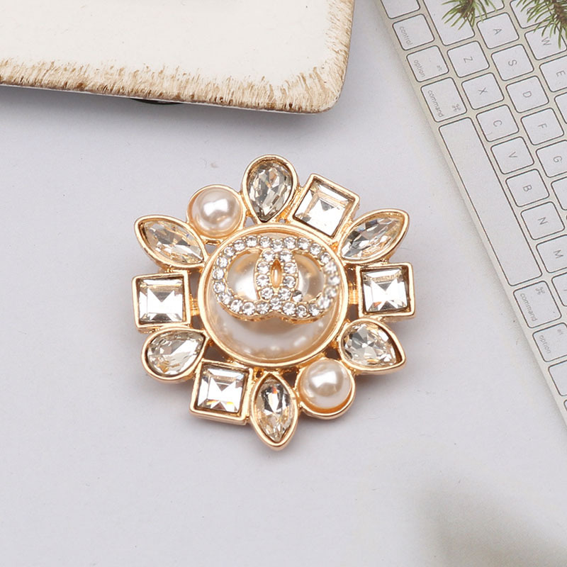 Luxury Letter Brooches Gold-color Inlay Crystal Rhinestone Pearl Jewelry Brooch FLOWER Pin Earrings Bride Marry Wedding Party Accessories