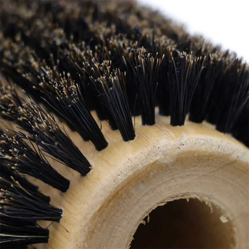 No. 6 Wooden Handle Pig Mane Round Brush Detachable Tail Professional Barber Salon Hairdressing Brush Round Comb W240813