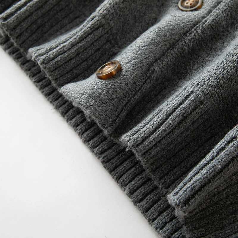 Retro Jacquard Crochet Knitted Thick Jacket Mens Fashion V-neck Button Knitted Open Skirt Winter Coat Mens SweaterW240729
