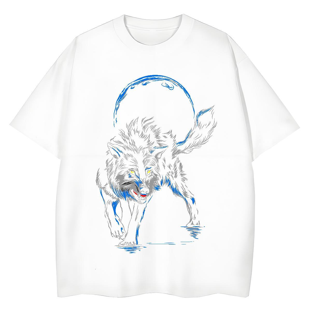 Cool Design Man T Shirts wolf Breathable Short Sleeve Daily Wear Custom Anime 230g Pure Cotton Men Tees Fashion New Tops