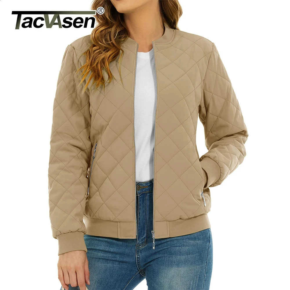 TACVASEN Padded Warm Jackets Womens Classic Retro Pilot bomber Jackets Diamond Quilted Coats Full Zip Up Pockets Casual Outwear 240813