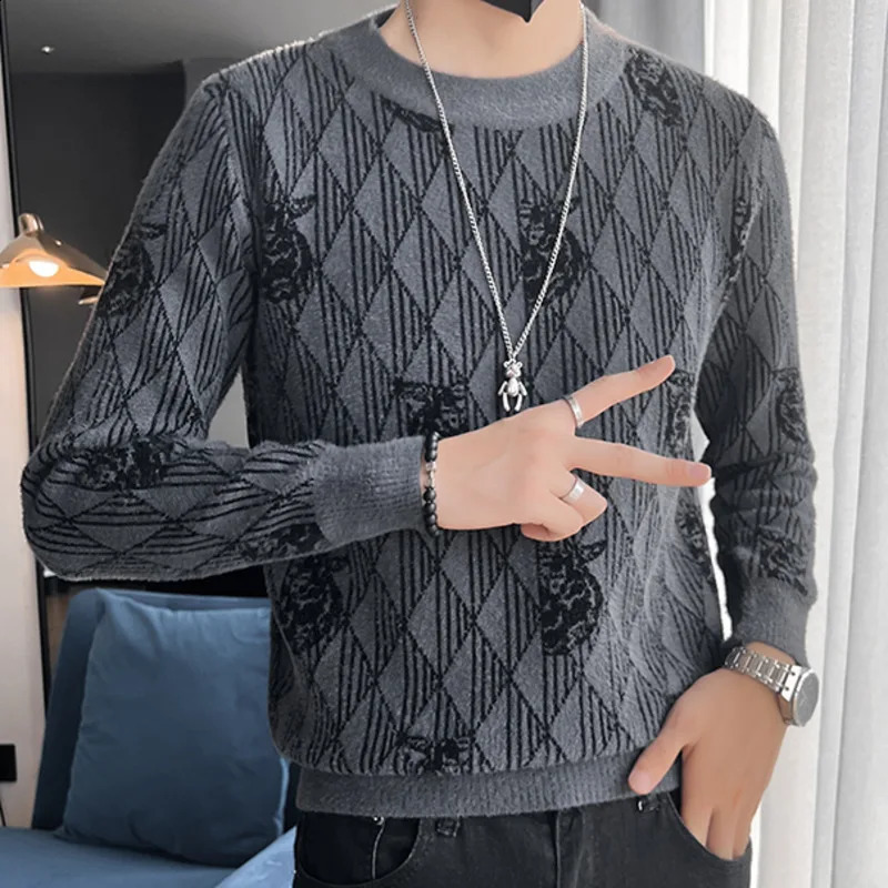 Autumn Sweater For Men Knitted Round Neck Sweater Korean Style Fashion Letter Stitching Sweater Mens Pullover Sweater Pull Homme 240821