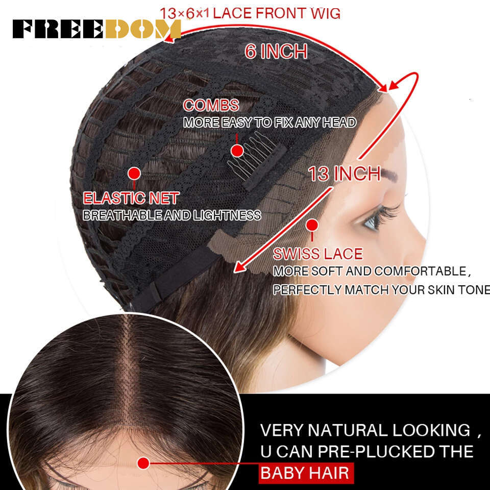 FREEDOM Synthetic Wig Long Deep Wavy Ombre Blonde Ginger Lace For Black Women Heat Resistant Cosplay Wigs
