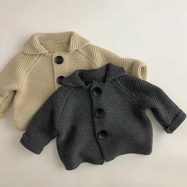 Baby Autumn Solid Fashion Knitted Jacket Childrens Korean Version Cardigan Girls Cotton Boys Thick Sweater Top W240813