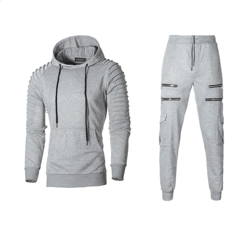 Autumn Winter Male Loose Casual Camouflage Printing Hoodies Elastic Waist Pants Set Men Zipperhooded Sweatshirt Sweatpants Suit 240813