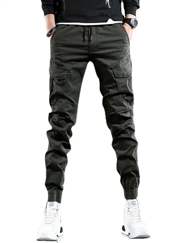 Tactical Army Green Cargo Pants Men Streetwear Hip Hop Mens Casual Cotton Stretch Drawstring Joggers Trousers 240812