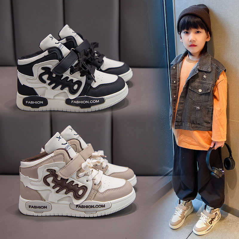 Sneakers Childrens board shoes 2023 Spring and Autumn new fashionable boys mid size childrens western-style high top childrens shoes girls panda shoes