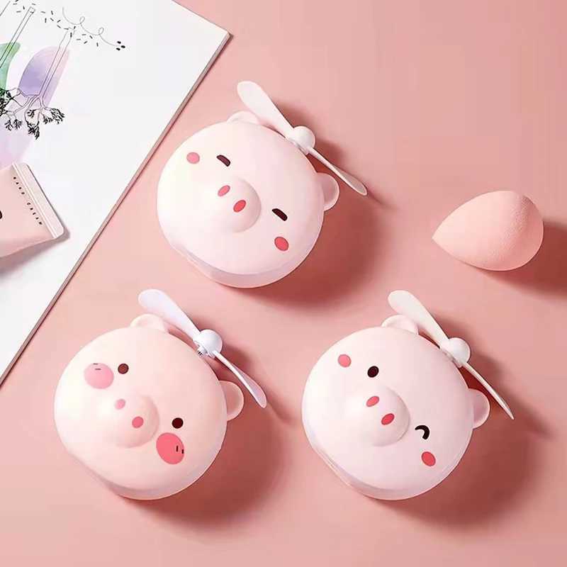 Cute little pig makeup mirror with LED light handheld makeup mirror girl with small fan portable makeup mirror for travel high-definition mirror W2408