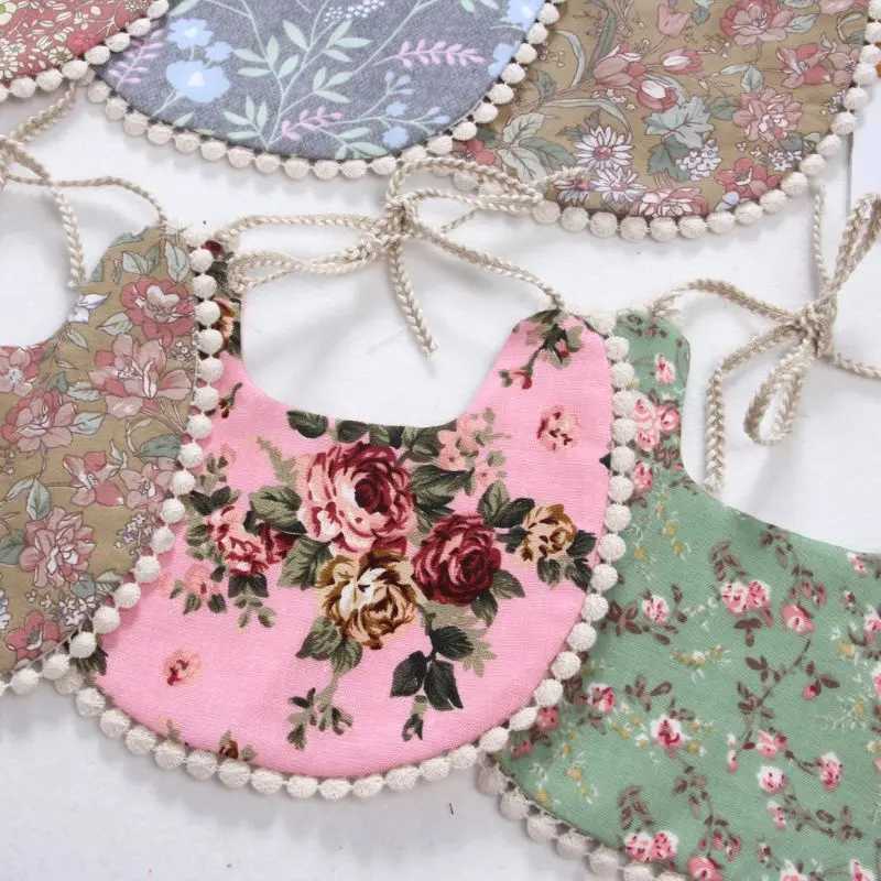 Bibs Burp Cloths Baby Tassel Saliva Towel Floral Vintage Newborn Photography Double Side Bibs Boys Girls Props Bandana Countryside Costume BurpL4812