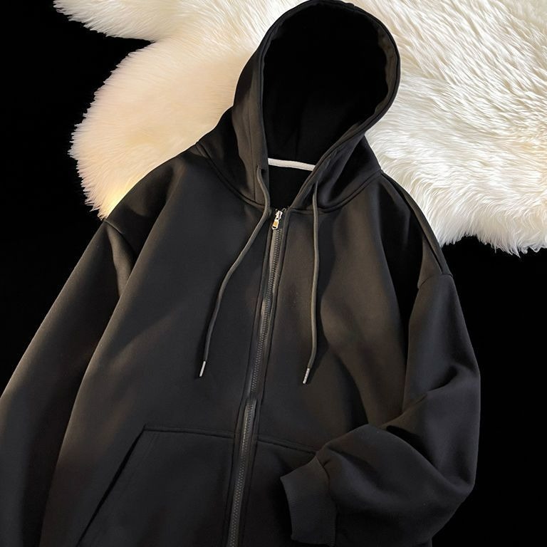 New Simple Zipper Hooded Cardigan Hoodie Women's Loose Korean Ins Long Sleeve Solid Color Baita Coat