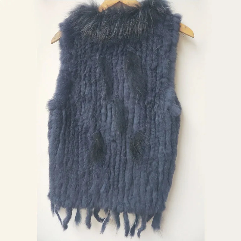Autumn Knitted Real Rabbit Fur Vest Women Warm Genuine Fur Gilets Female Causual Genuine Fur Waistcoat 240814