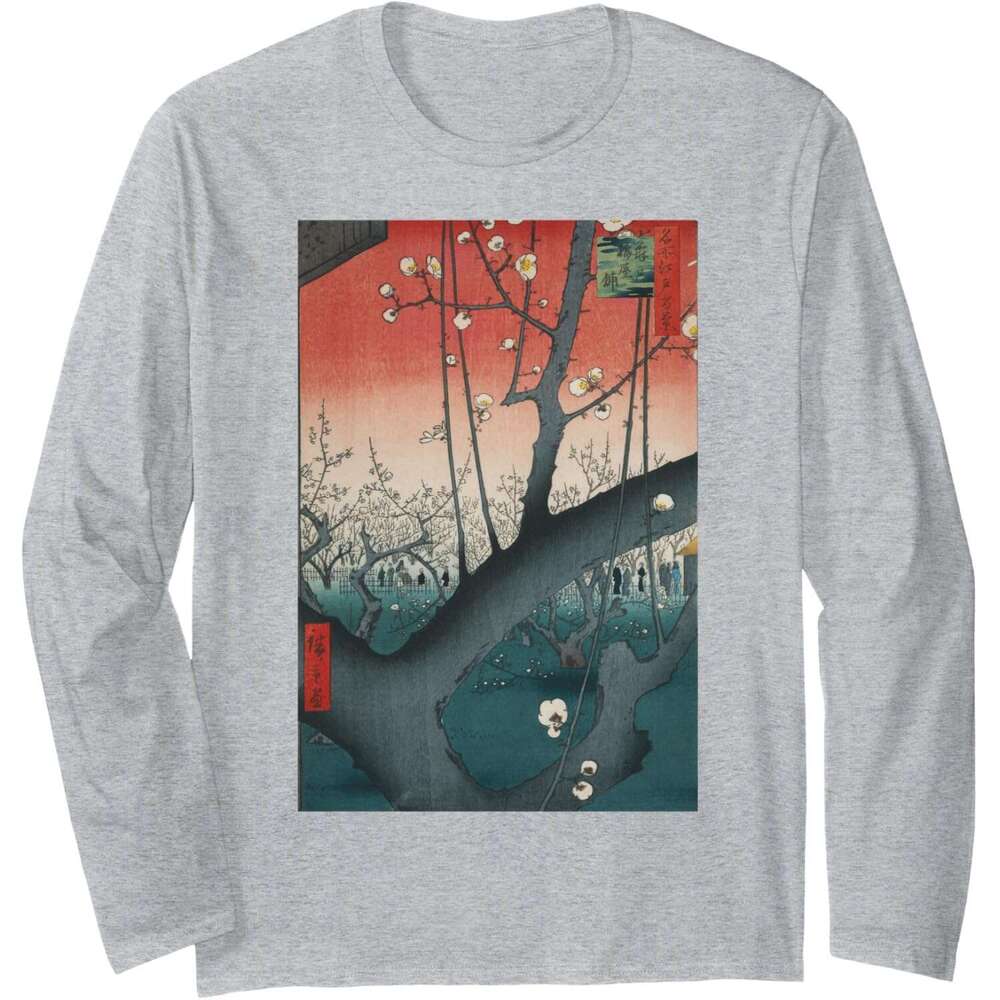 Long Sleeve Shirts for Men sweatshirt Plum Park in Kameido Japanese Retro Artwork Clothing Long Sleeve Tee Streetwear Casual tops clothes