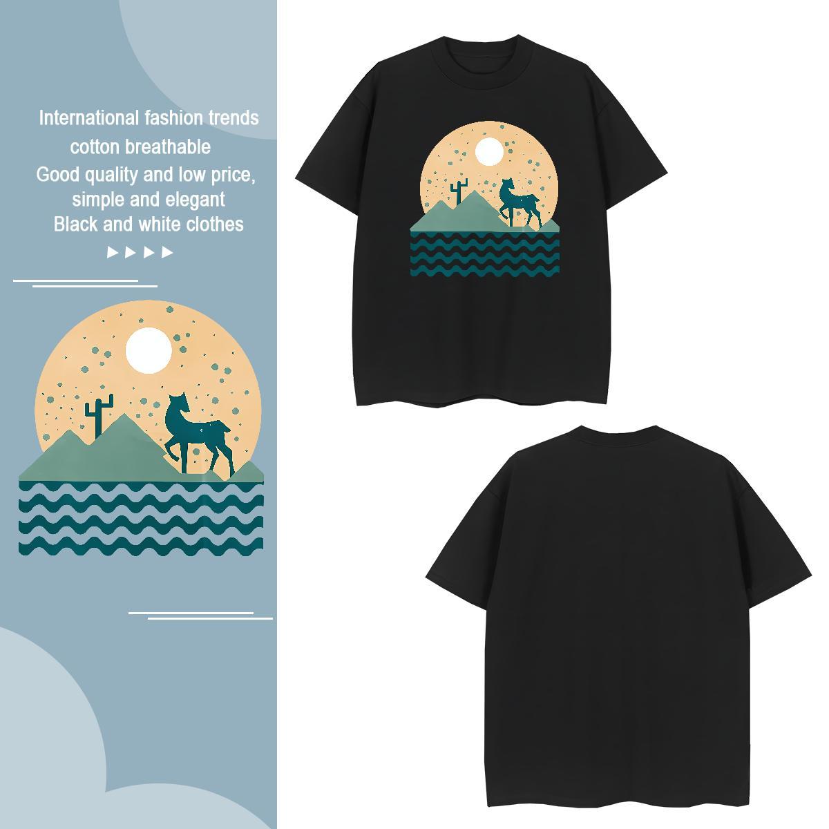 Popular T-Shirts for Men Deer Crew Neck High Street Hip Hop Customized 230g Pure Cotton Couples T Shirts Classic Casual Polos
