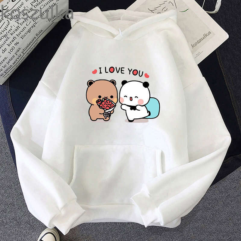 Bear Panda Cartoon Bubu And Dudu Kawaii Print Hooded Men Women Couple Hoodies Plus Size Pullover Haruku Unisex Sweatshirt