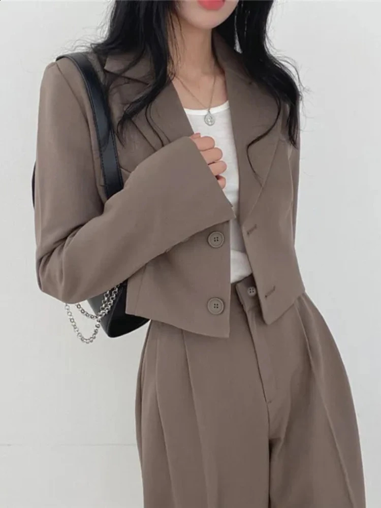 Two Piece Sets Women Outifits Cropped Blazer Fall Office Lady Pants Sets Long Sleeve Fashion Coat Black High Waisted Pants 240813